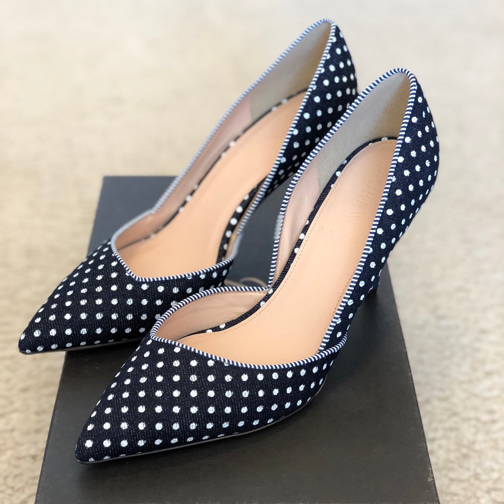 J.Crew Colette D’Orsay Navy Polka Dot Heels $278
